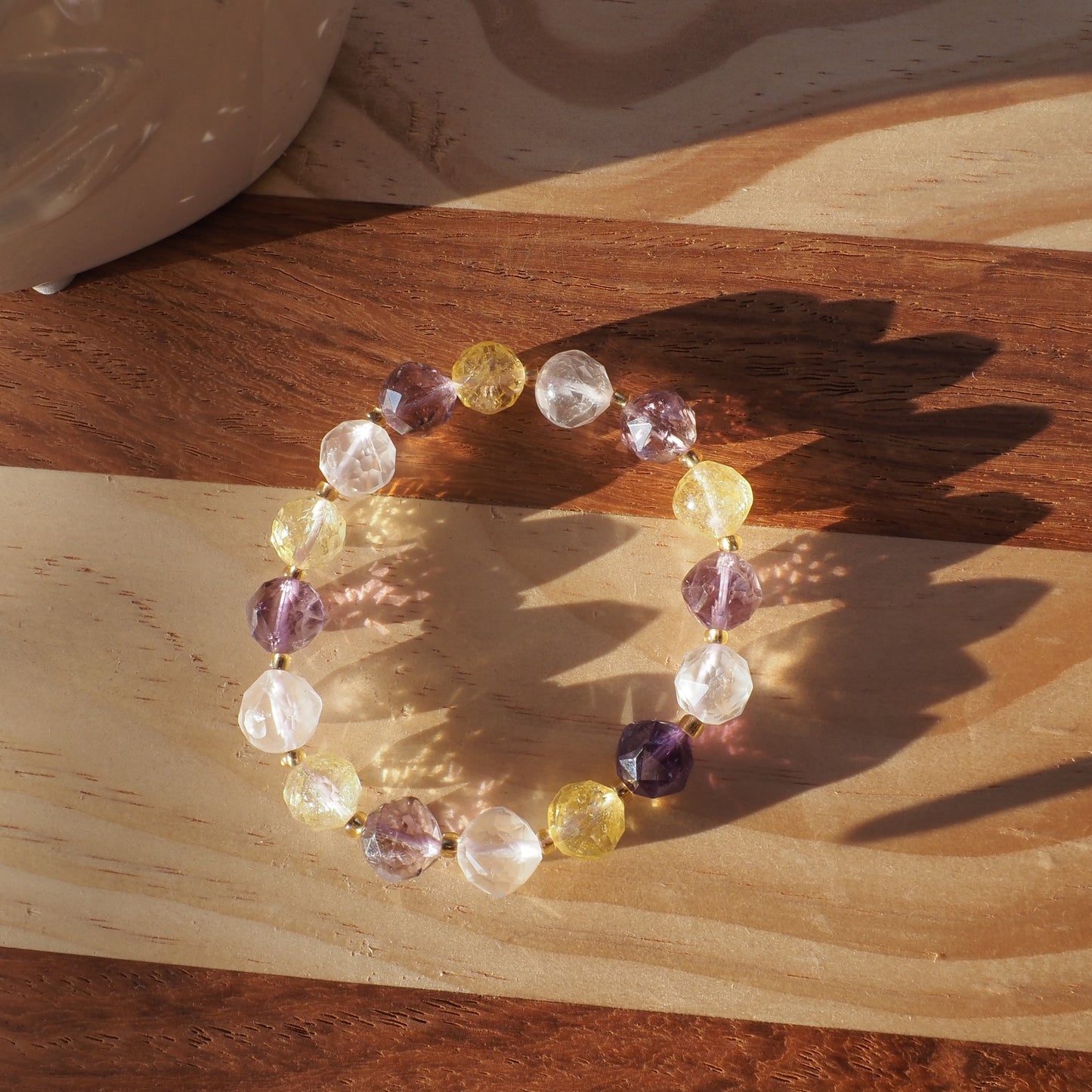 Natural Diamond Cut Amethyst and Citrine and Clear Quartz Bracelet