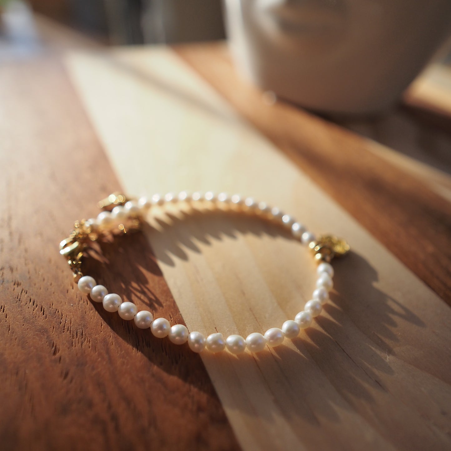 Natural Freshwater Pearls Bracelet, 14K Gold Plated