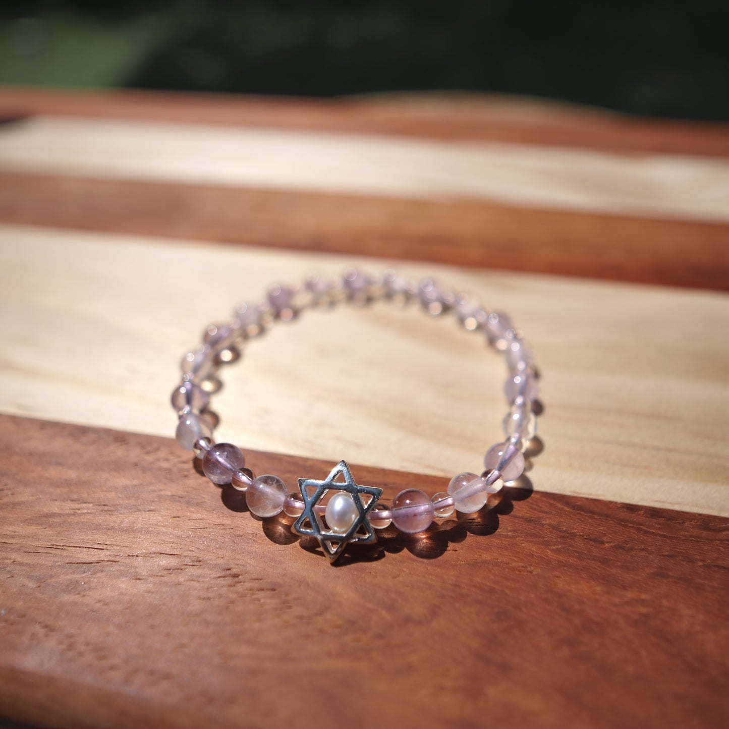 Natural Lavender Amethyst and Rose Quartz and Clear Quartz Bracelet 5.5mm