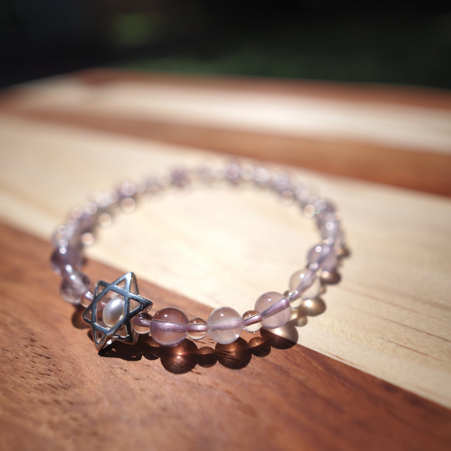 Natural Lavender Amethyst and Rose Quartz and Clear Quartz Bracelet 5.5mm