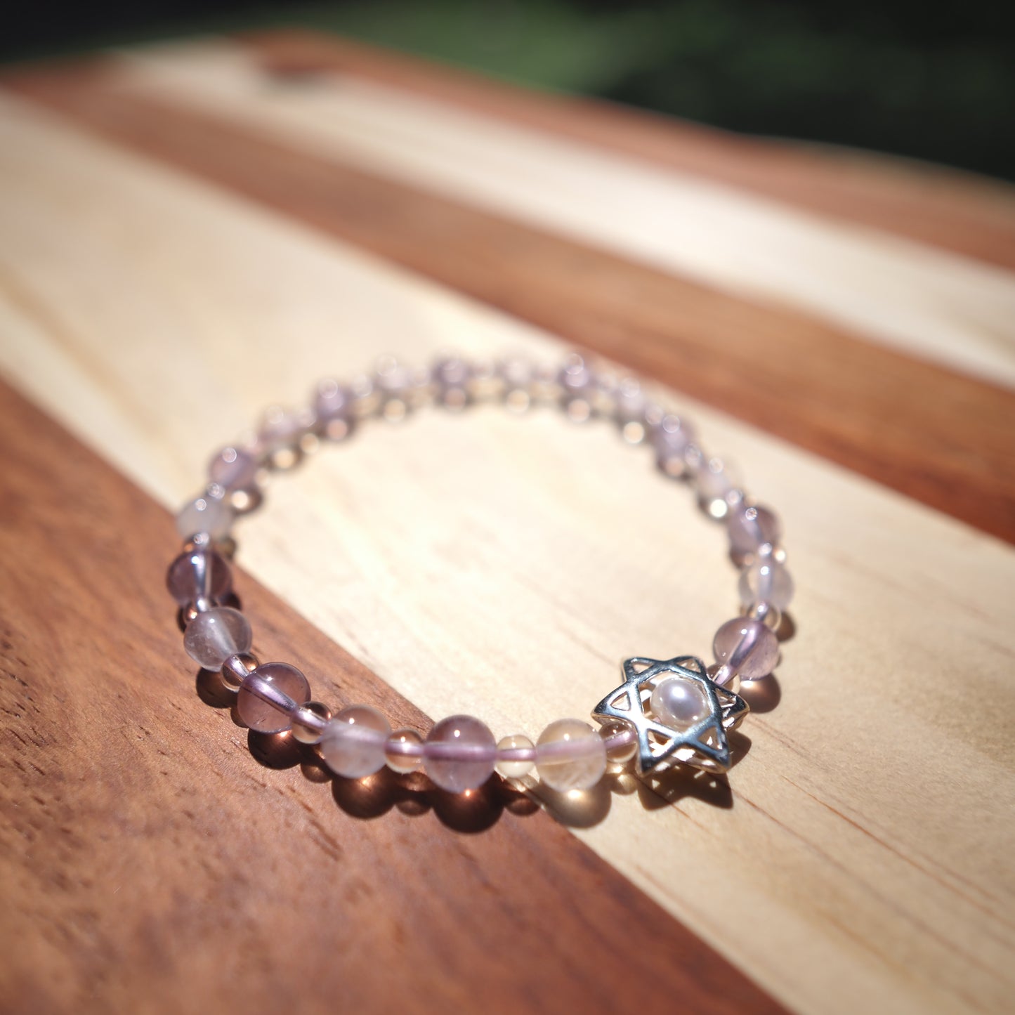 Natural Lavender Amethyst and Rose Quartz and Clear Quartz Bracelet 5.5mm