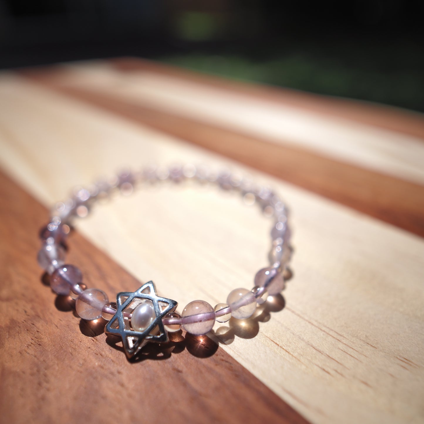 Natural Lavender Amethyst and Rose Quartz and Clear Quartz Bracelet 5.5mm