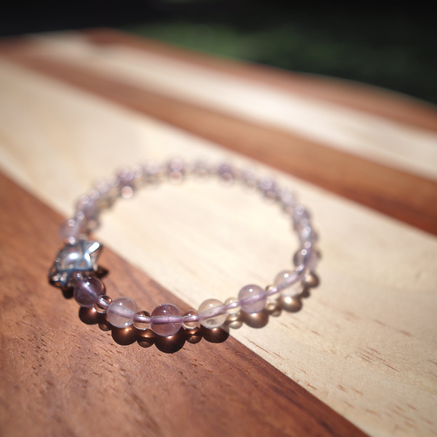 Natural Lavender Amethyst and Rose Quartz and Clear Quartz Bracelet 5.5mm