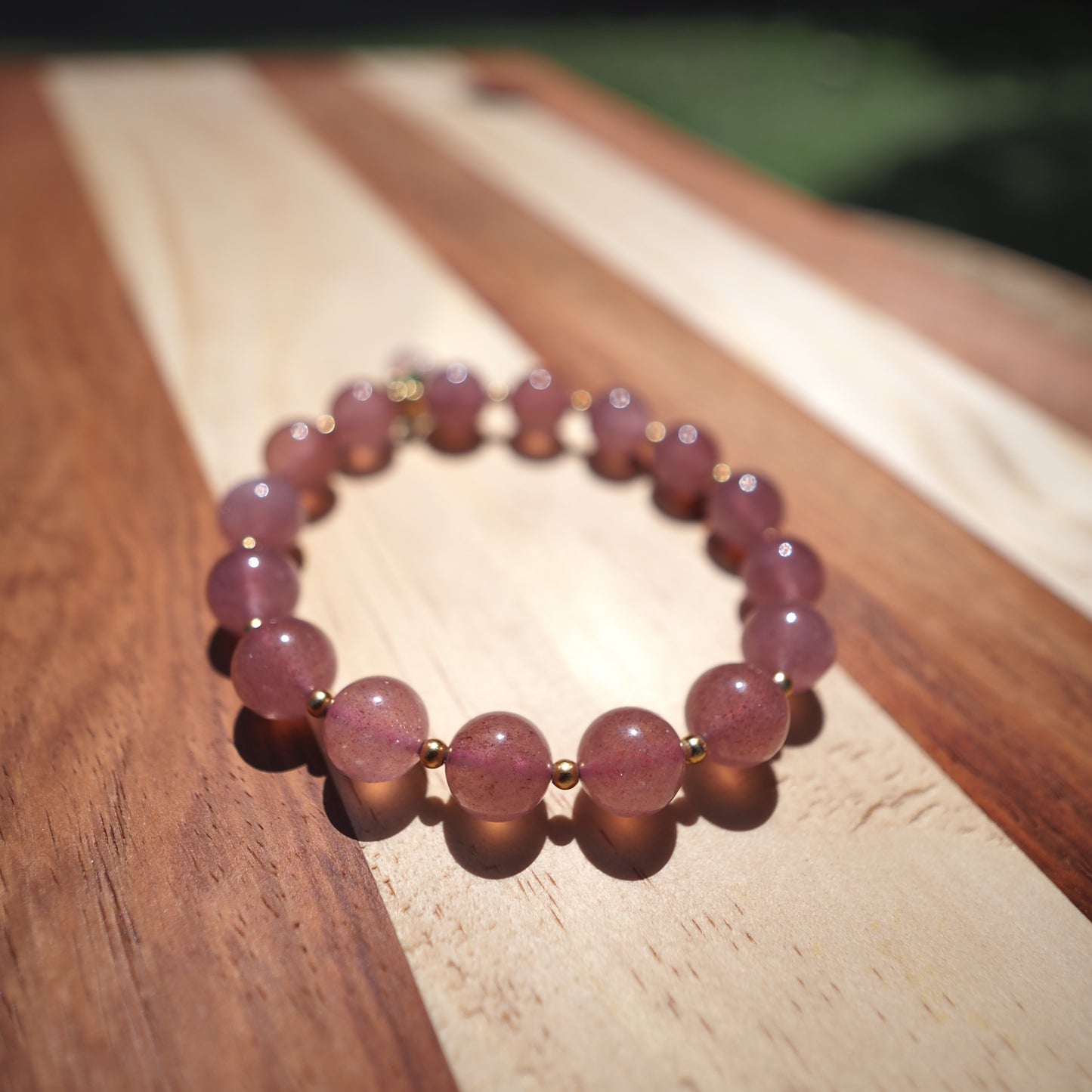 Natural Strawberry Quartz Crystal with Crimson Agate Peach Charm Bracelet 11mm