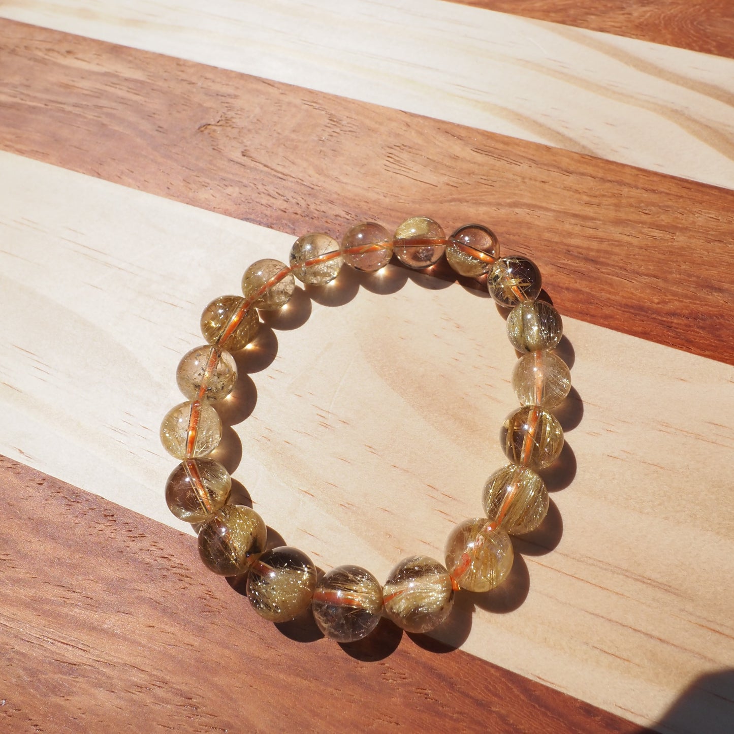 Natural Genuine Golden Rutilated Quartz Crystal Beaded Bracelet 10mm