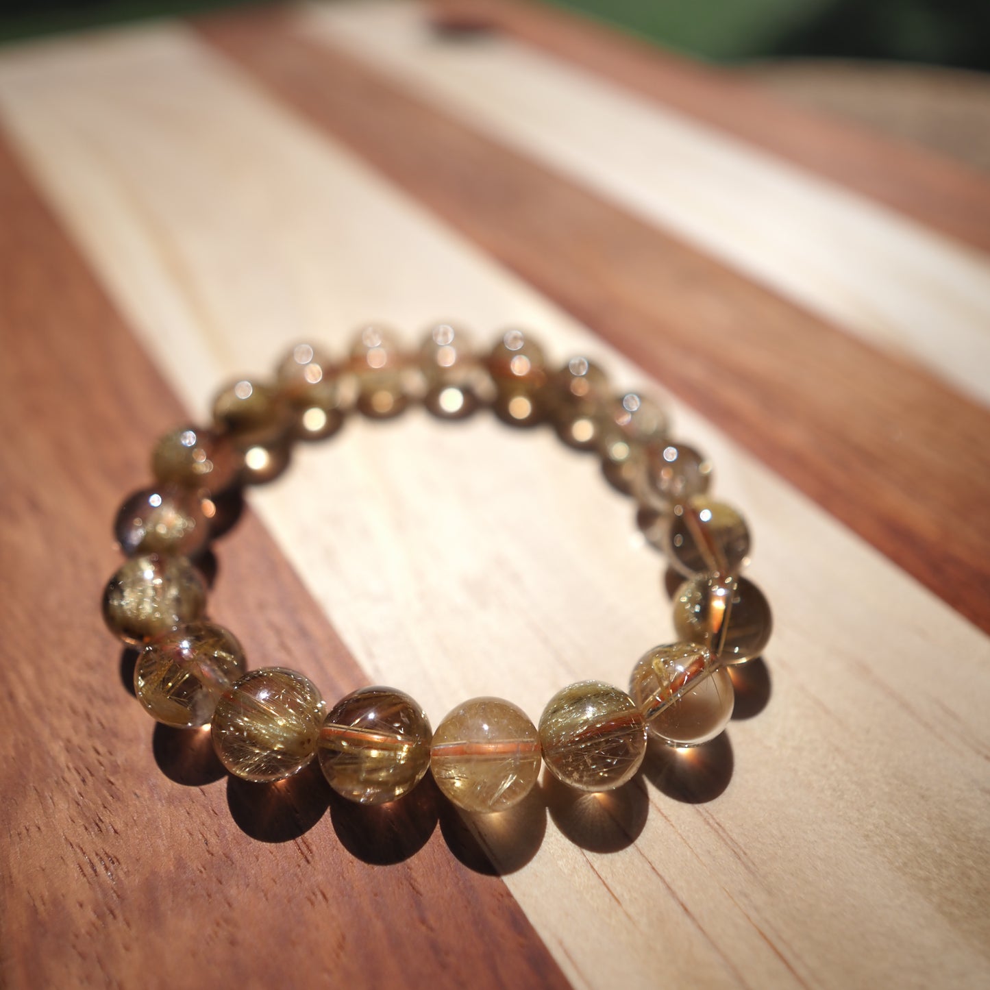 Natural Genuine Golden Rutilated Quartz Crystal Beaded Bracelet 10mm