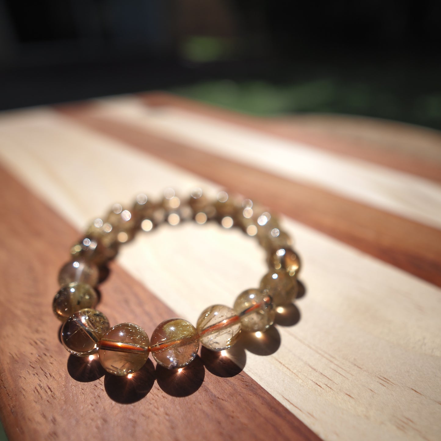 Natural Genuine Golden Rutilated Quartz Crystal Beaded Bracelet 10mm