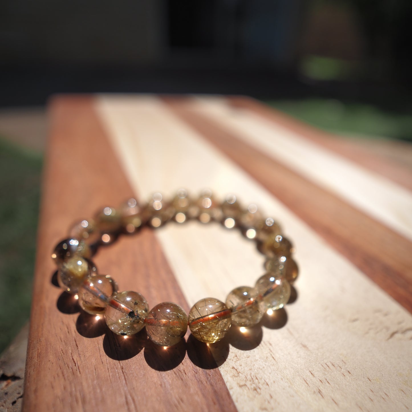 Natural Genuine Golden Rutilated Quartz Crystal Beaded Bracelet 10mm