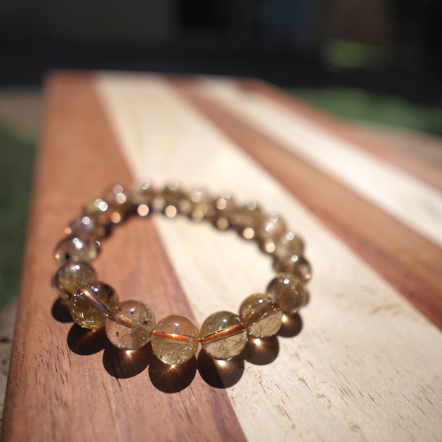 Natural Genuine Golden Rutilated Quartz Crystal Beaded Bracelet 10mm