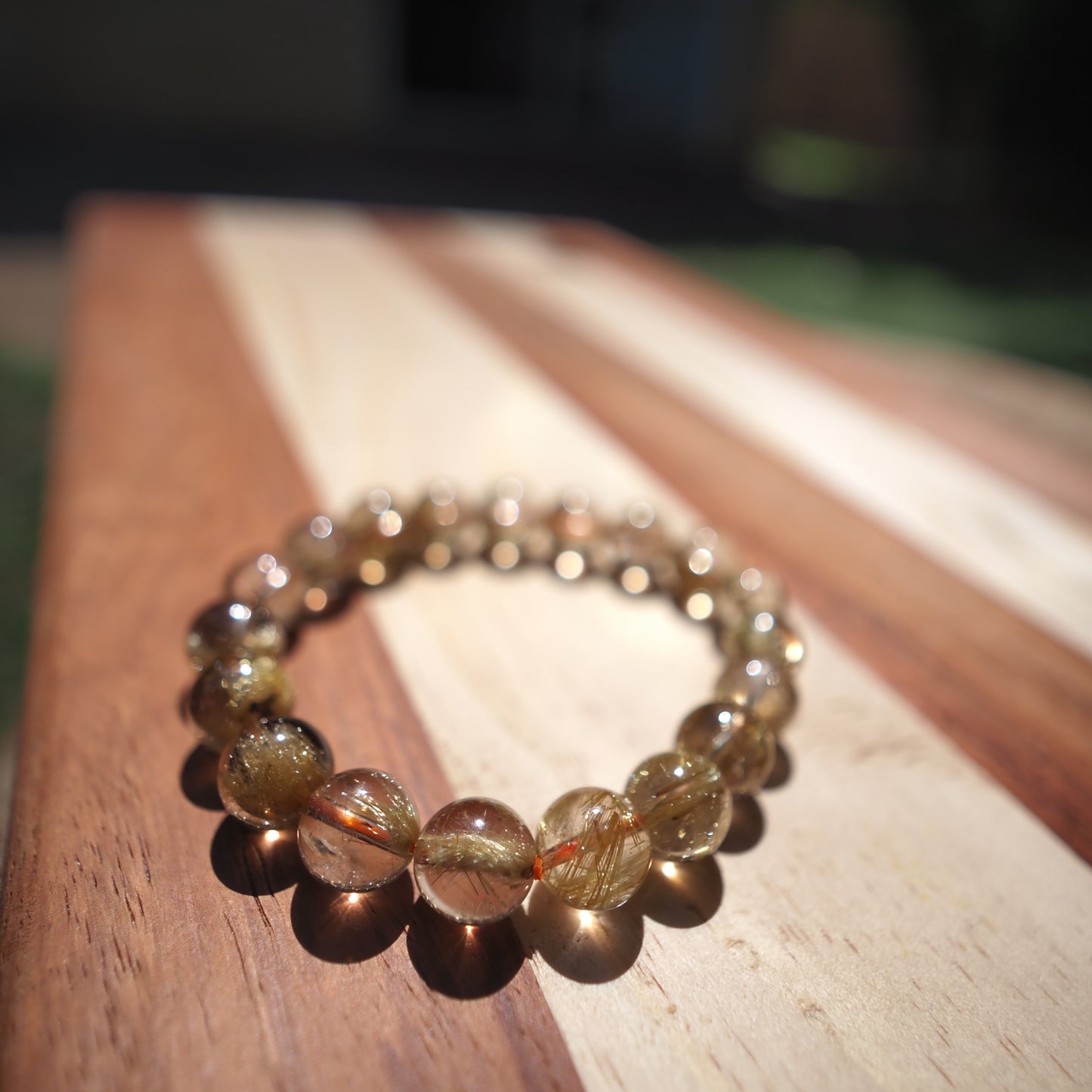 Natural Genuine Golden Rutilated Quartz Crystal Beaded Bracelet 10mm
