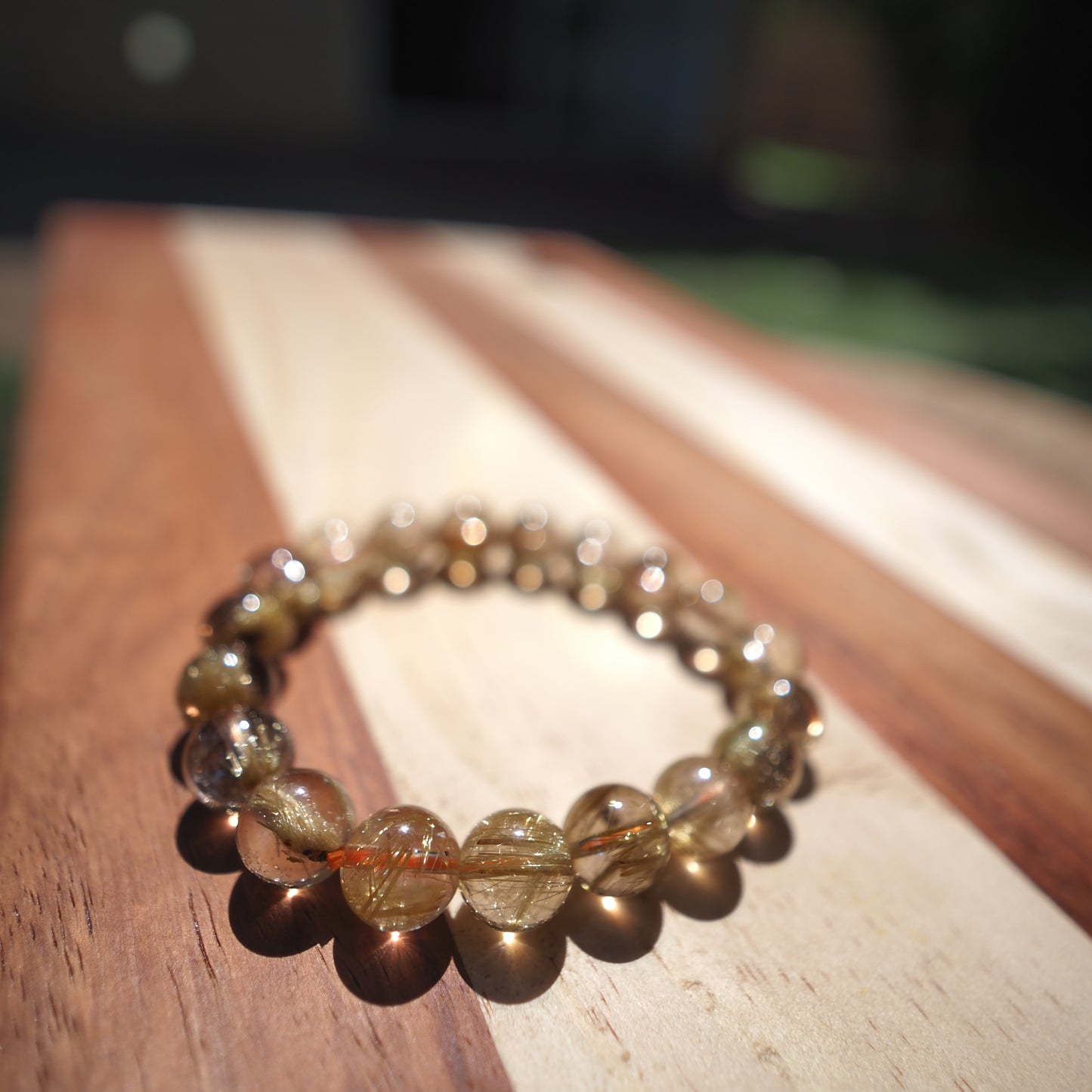 Natural Genuine Golden Rutilated Quartz Crystal Beaded Bracelet 10mm