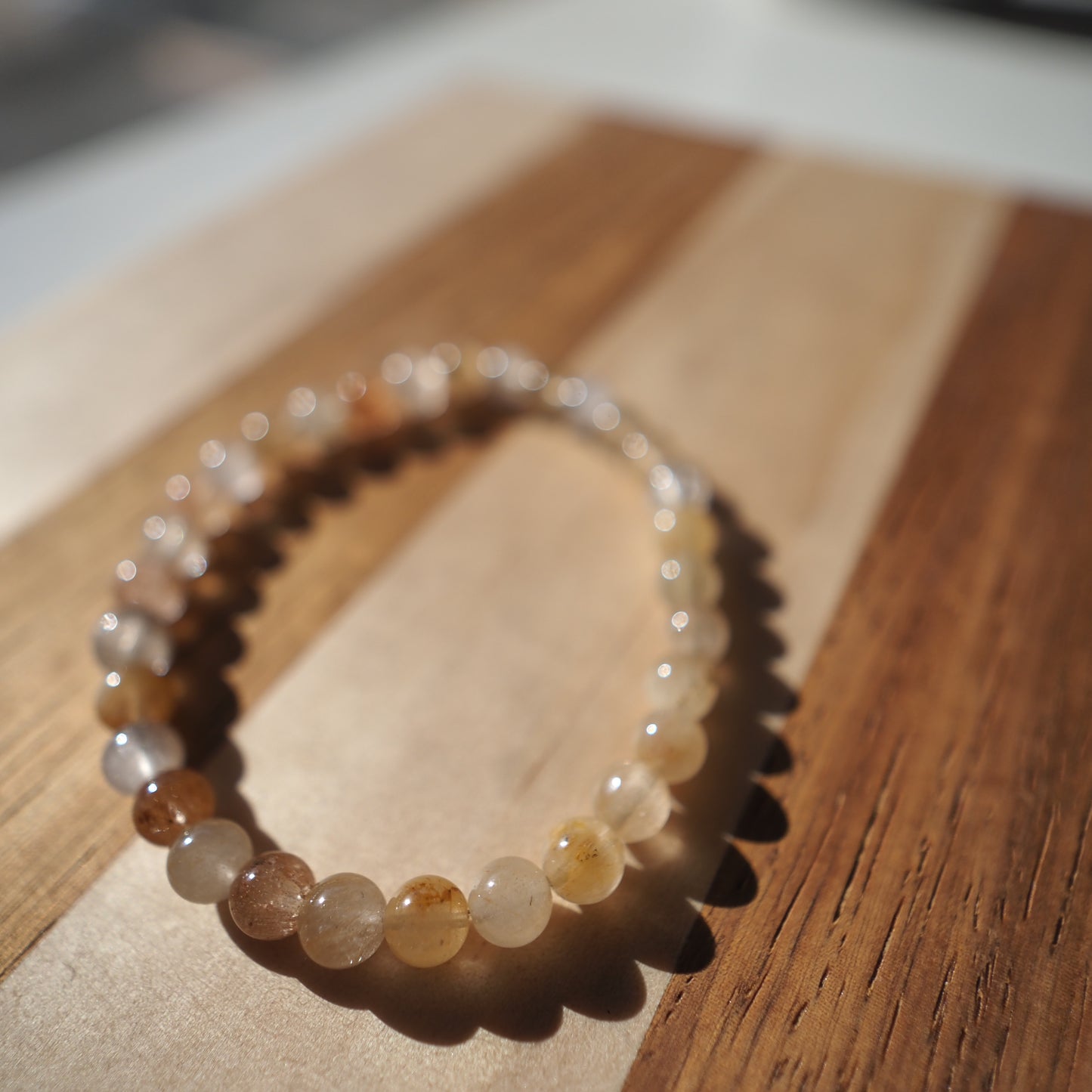 Natural Multicolor Rutilated Quartz Beads Bracelet 6mm