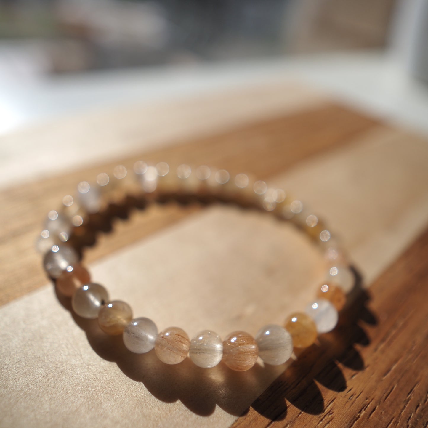 Natural Multicolor Rutilated Quartz Beads Bracelet 6mm