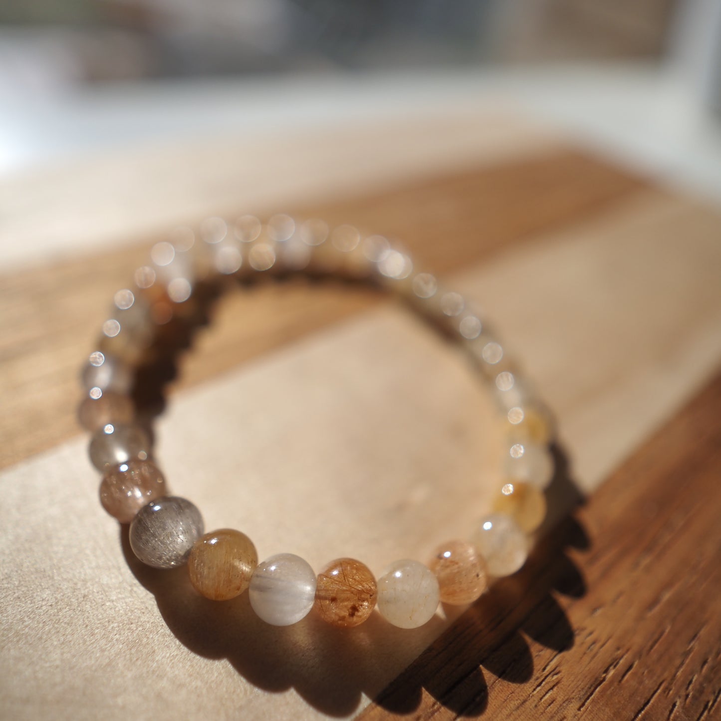 Natural Multicolor Rutilated Quartz Beads Bracelet 6mm