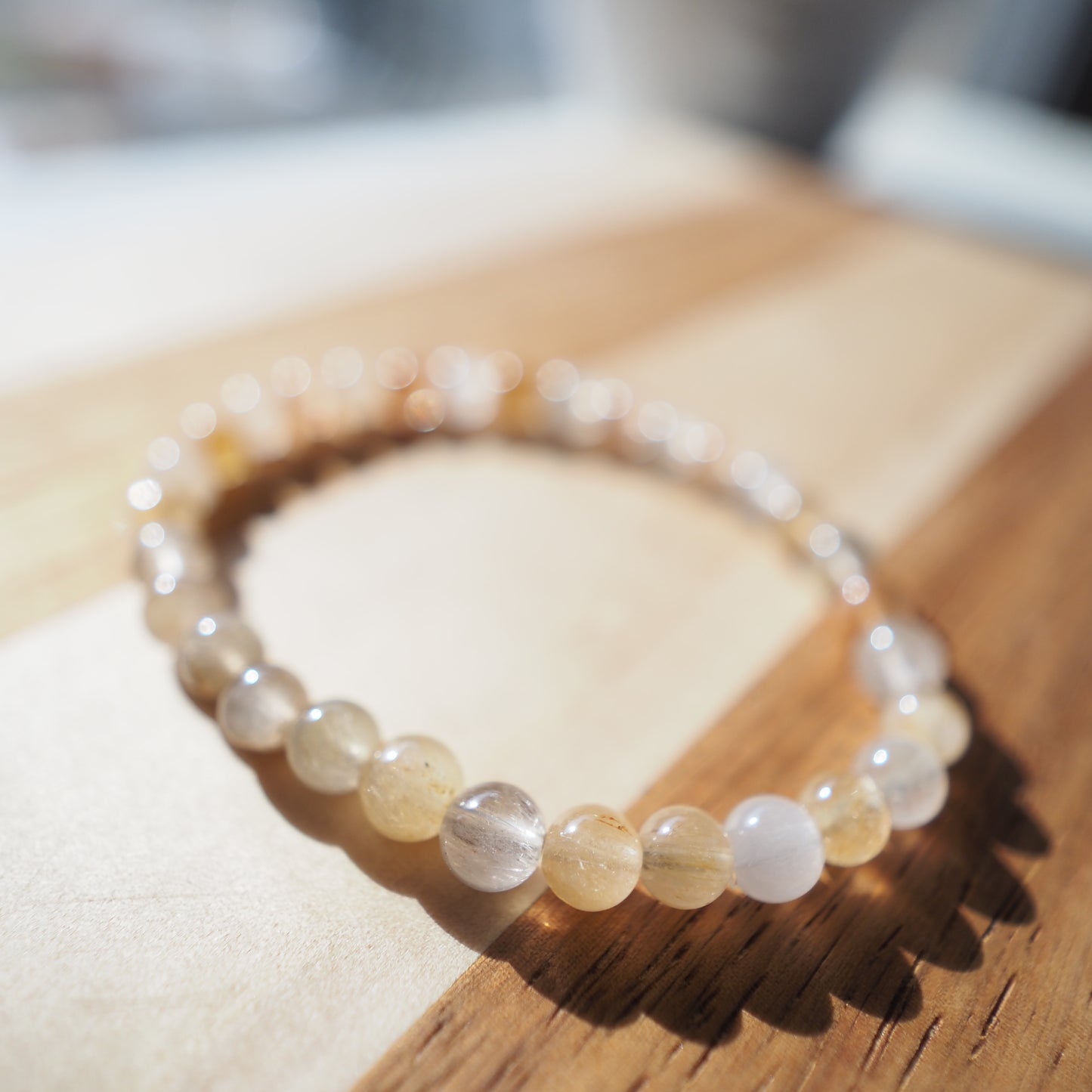 Natural Multicolor Rutilated Quartz Beads Bracelet 6mm