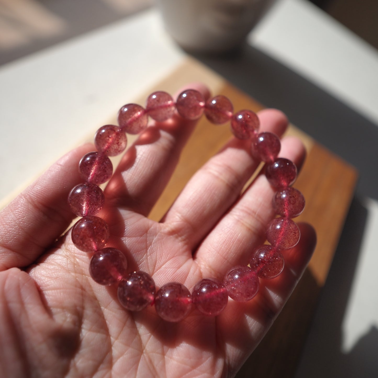 Natural Strawberry Quartz Crystal Bracelet 10mm