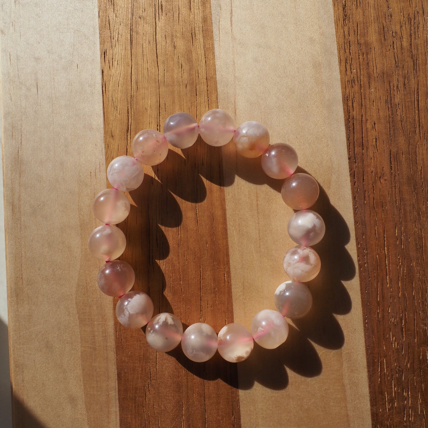 Natural Cherry Flower Agate Beads Bracelet 11mm, Sakura Agate