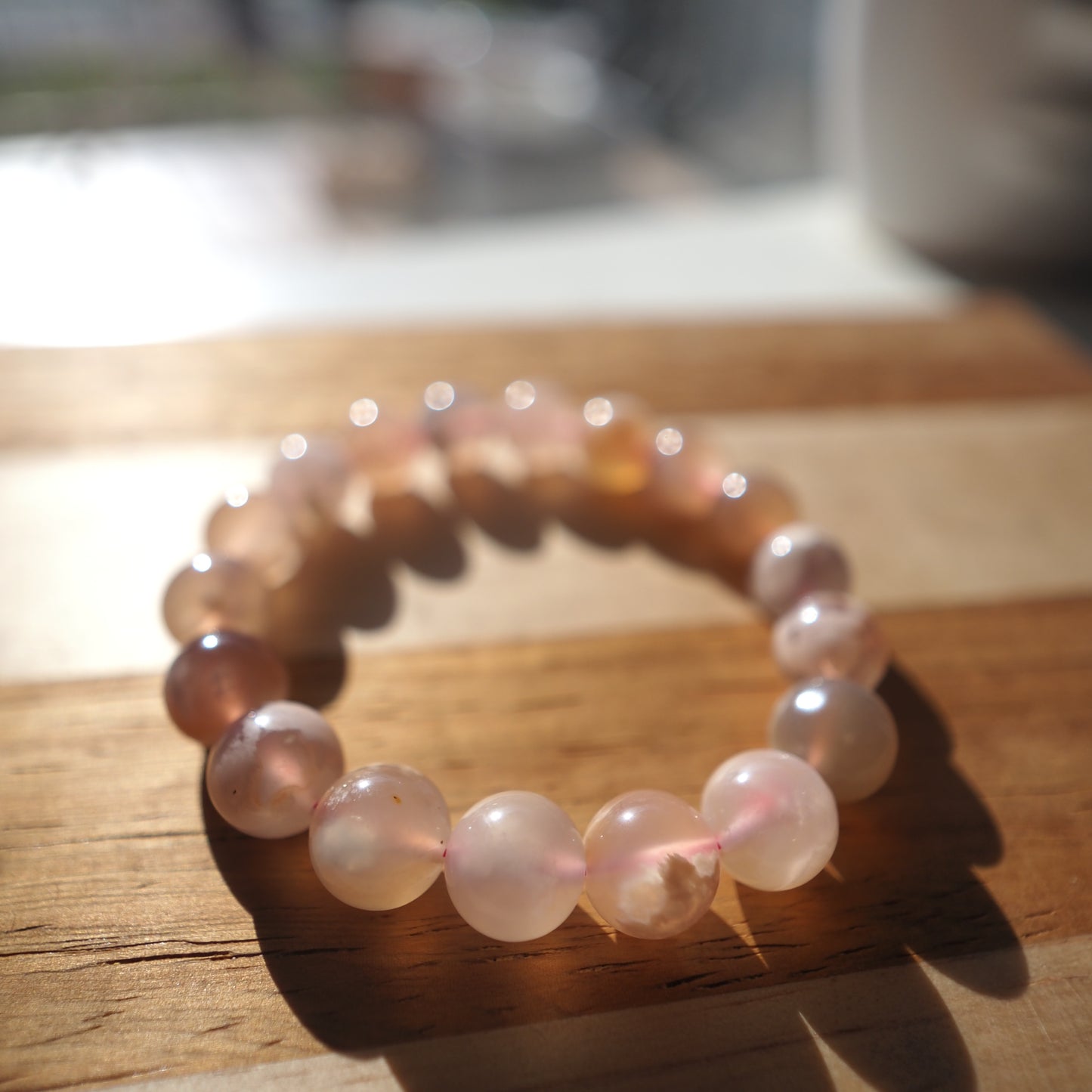 Natural Cherry Flower Agate Beads Bracelet 11mm, Sakura Agate
