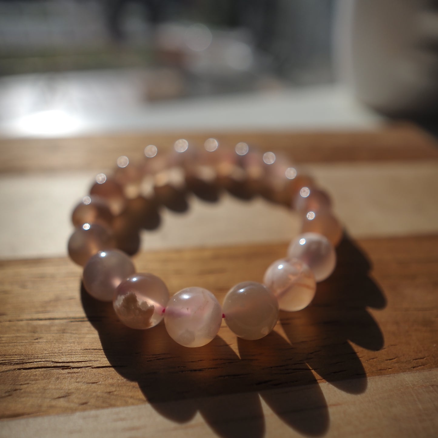 Natural Cherry Flower Agate Beads Bracelet 11mm, Sakura Agate