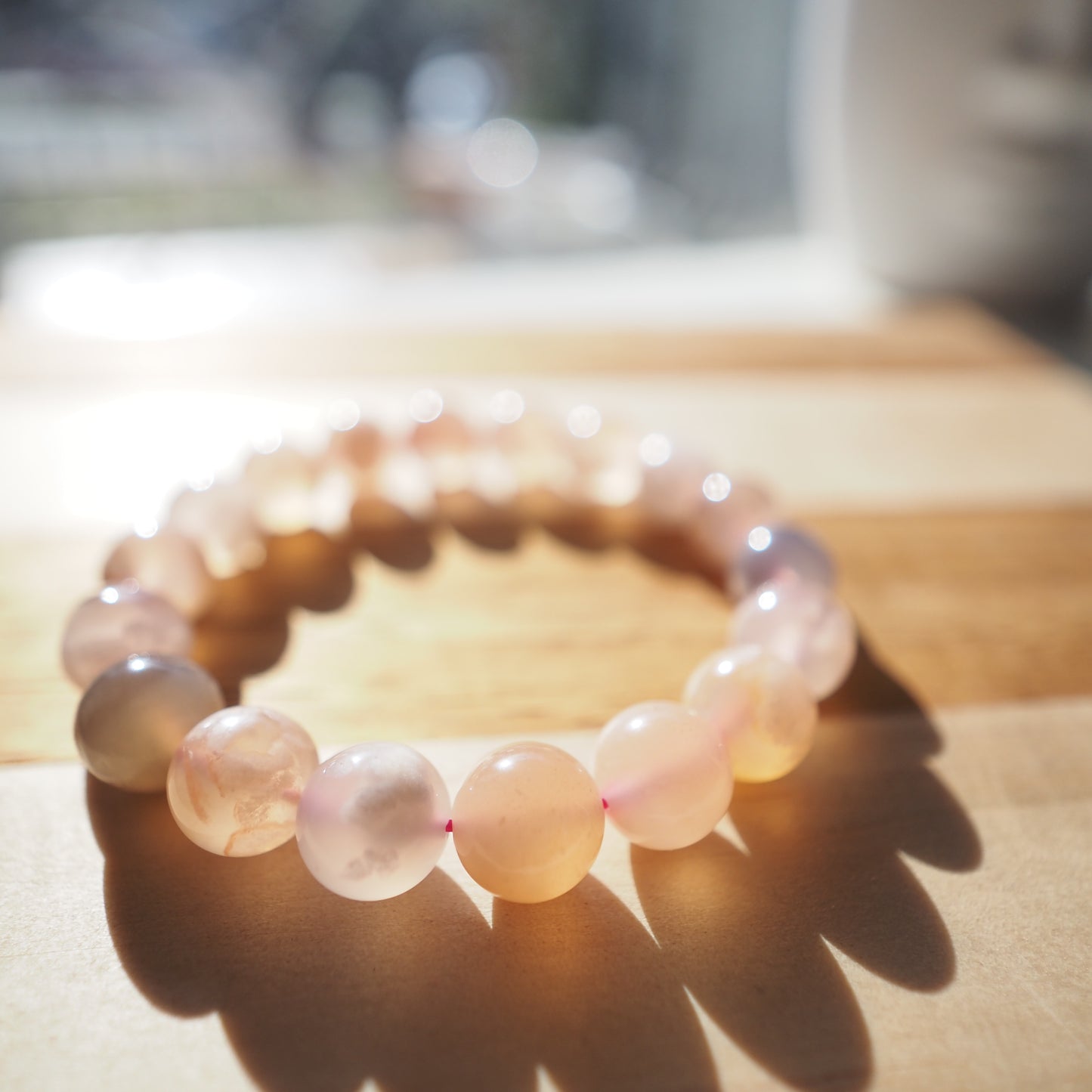 Natural Cherry Flower Agate Beads Bracelet 11mm, Sakura Agate