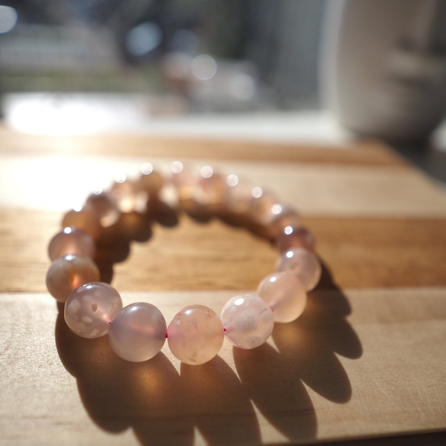 Natural Cherry Flower Agate Beads Bracelet 11mm, Sakura Agate