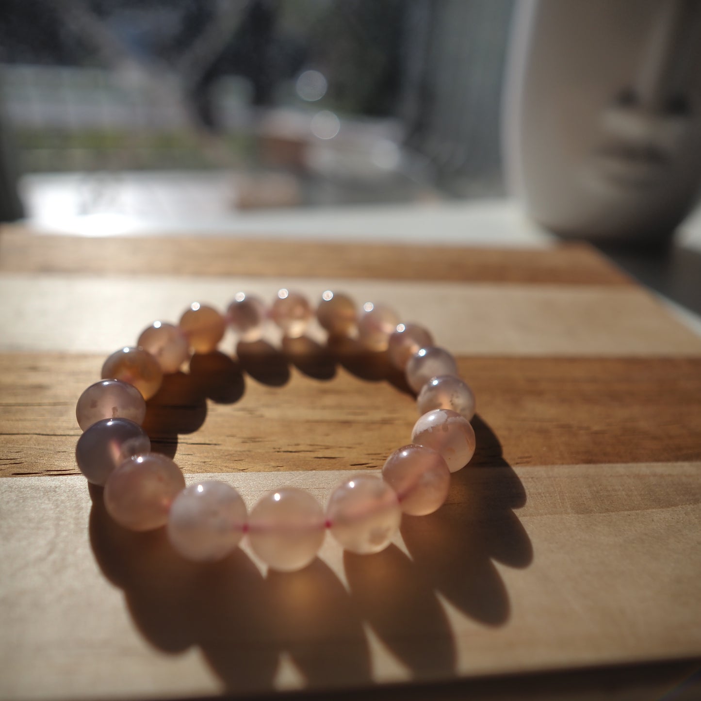 Natural Cherry Flower Agate Beads Bracelet 11mm, Sakura Agate