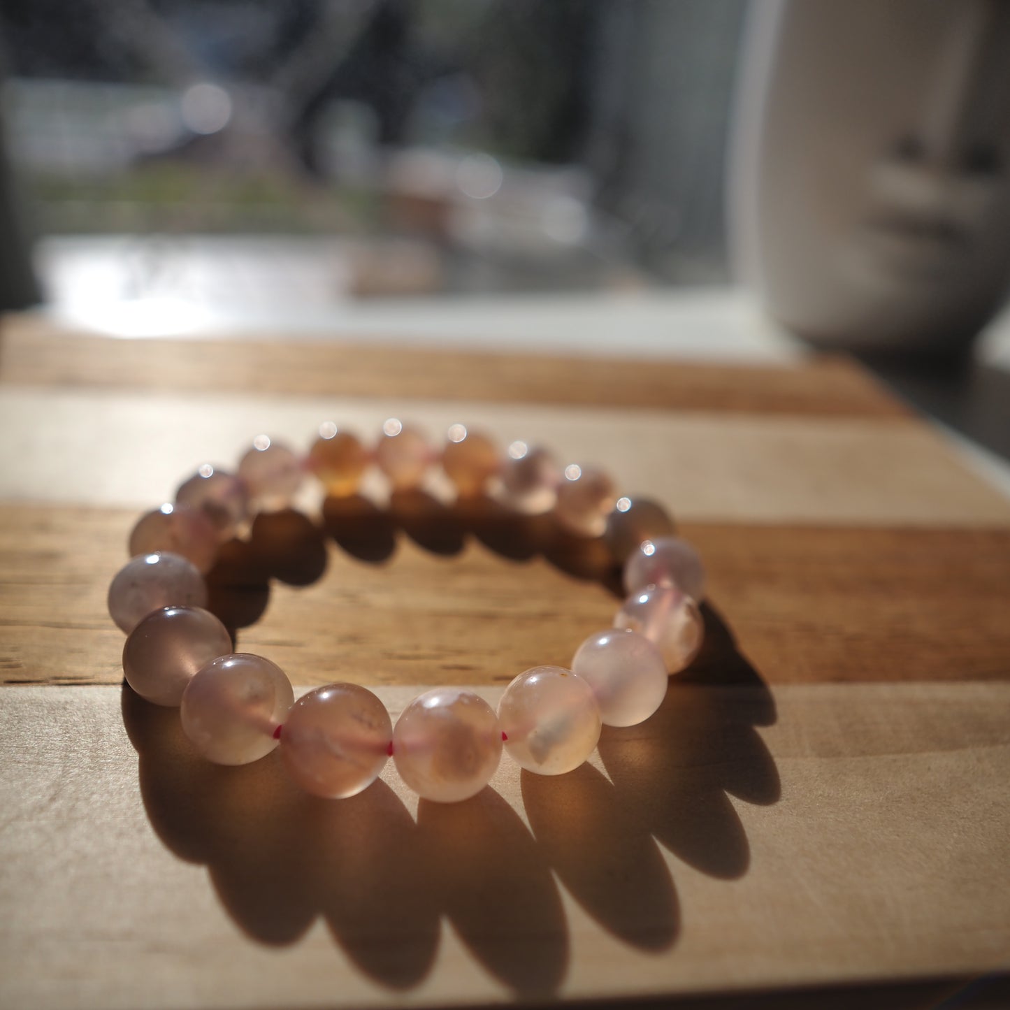 Natural Cherry Flower Agate Beads Bracelet 11mm, Sakura Agate