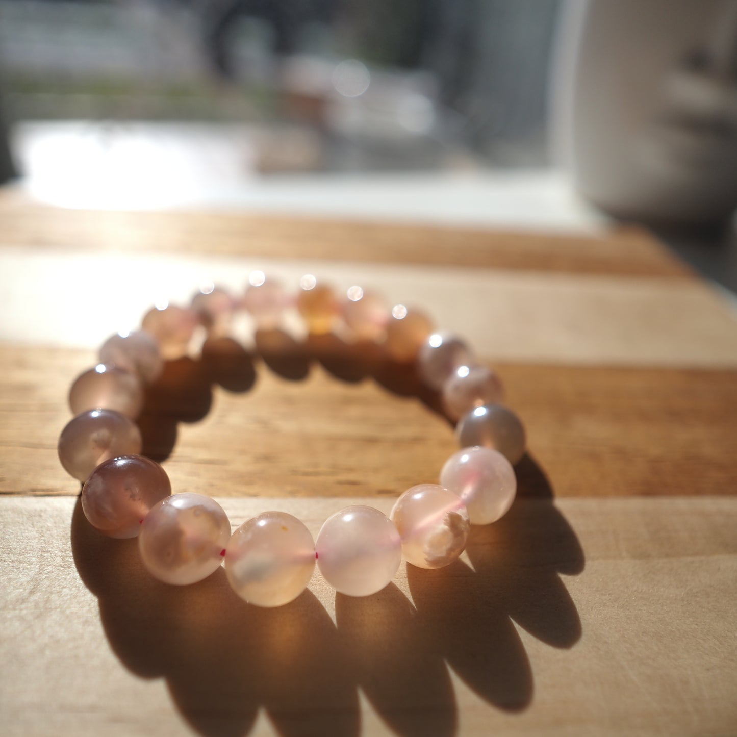 Natural Cherry Flower Agate Beads Bracelet 11mm, Sakura Agate