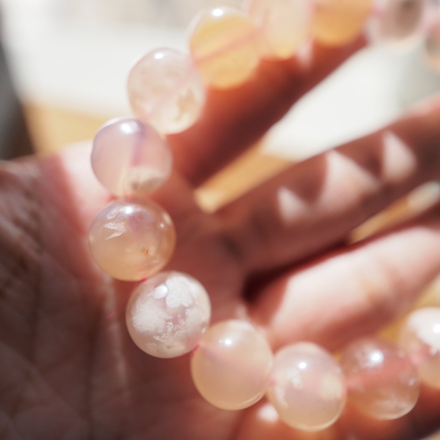 Natural Cherry Flower Agate Beads Bracelet 11mm, Sakura Agate